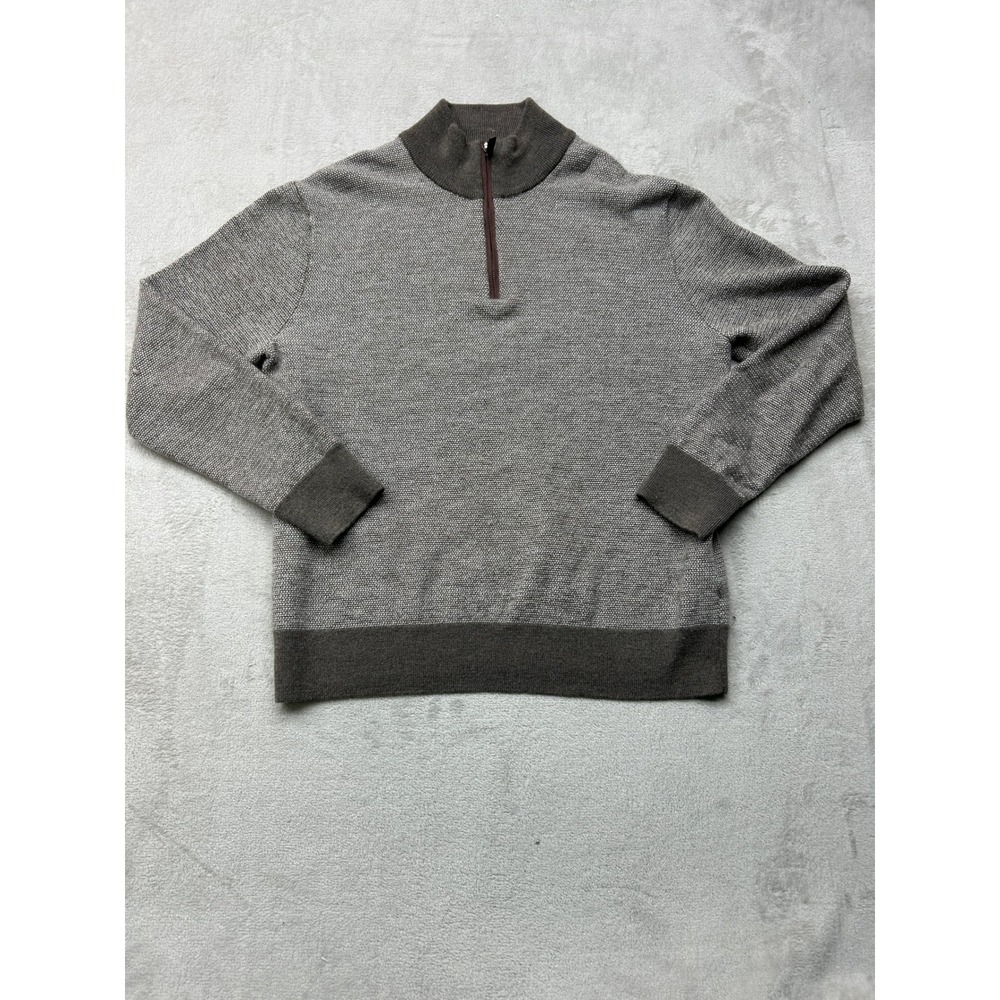 UNTUCKit Belguardo Jacquard Sweater Mens Large Brown 100% Merino Wool 1/4 Zip